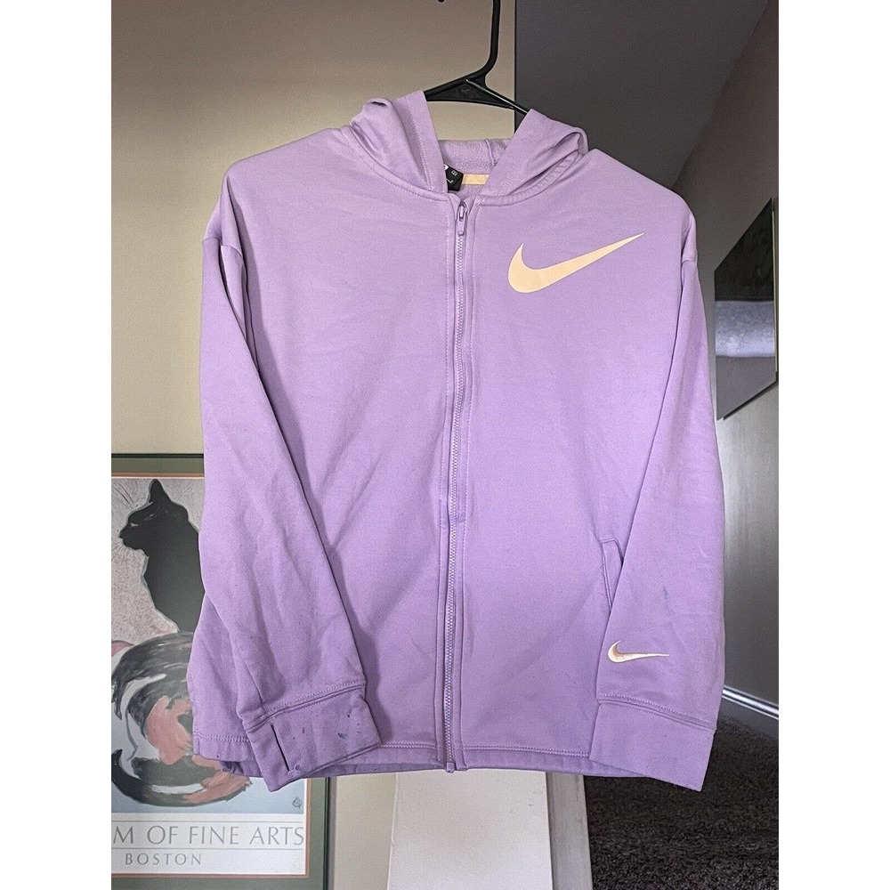 Nike Loose Fit Girls Large Training Hoodie Thumbholes Zip Up Jacket Purple